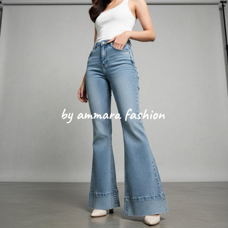 By Ammara Fashion - High Waist Jennie Cutbray Jeans Wanita Premium High Waist Lipatan Kaki Besar Bahan Streach Nyaman Untuk Ootd Size 27-34