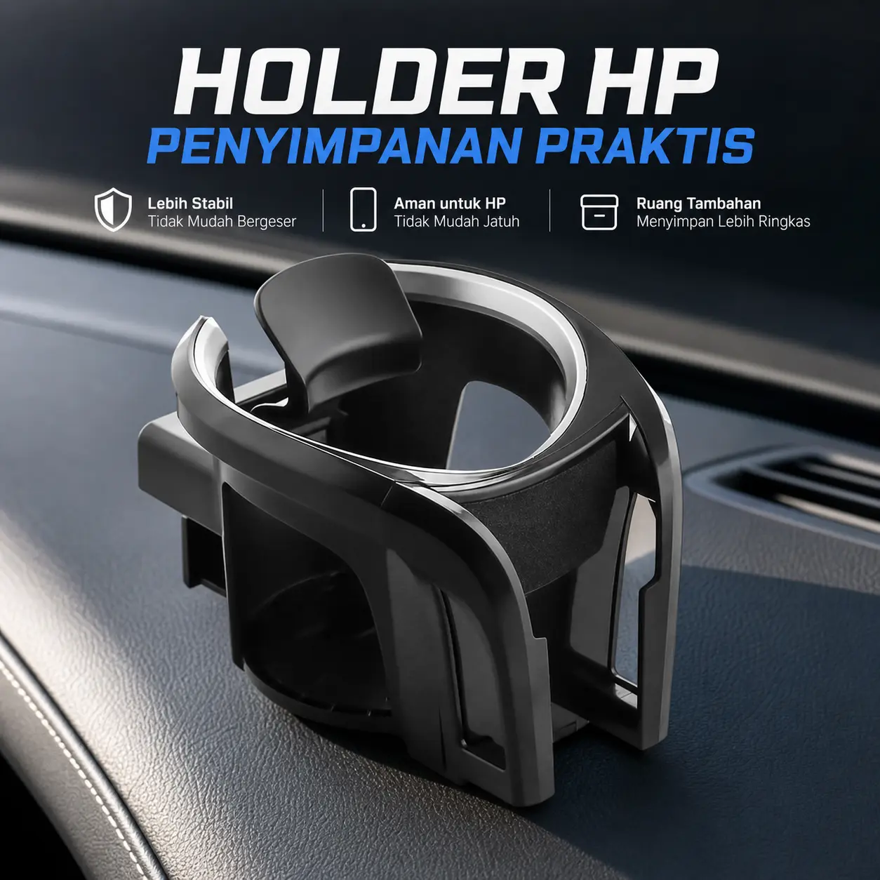 Tempat Gelas Mobil dengan Dudukan Ponsel Model Klip untuk Ventilasi AC Organizer Interior Mobil Warna Hitam Multifungsi 2-in-1 - Cup