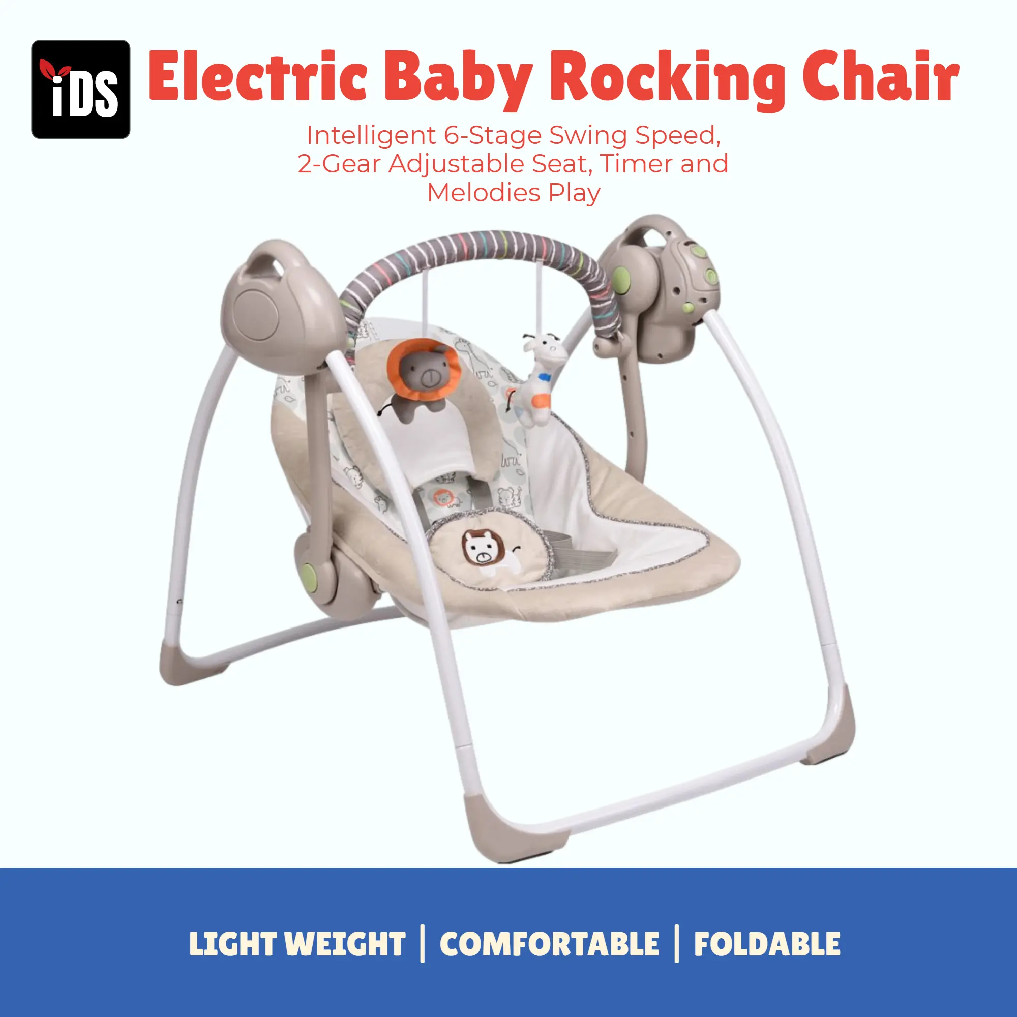 Electric Baby Rocking Chair, 0-9 Months for Infants Rocker Bed, Baby Portable Swing, Baby Cradle Recliner Newborn Child Automatic Rocking Bed with Intelligent 6-Stage Swing Speed, 2-Gear Adjustable Seat, Timer and Melodies Play