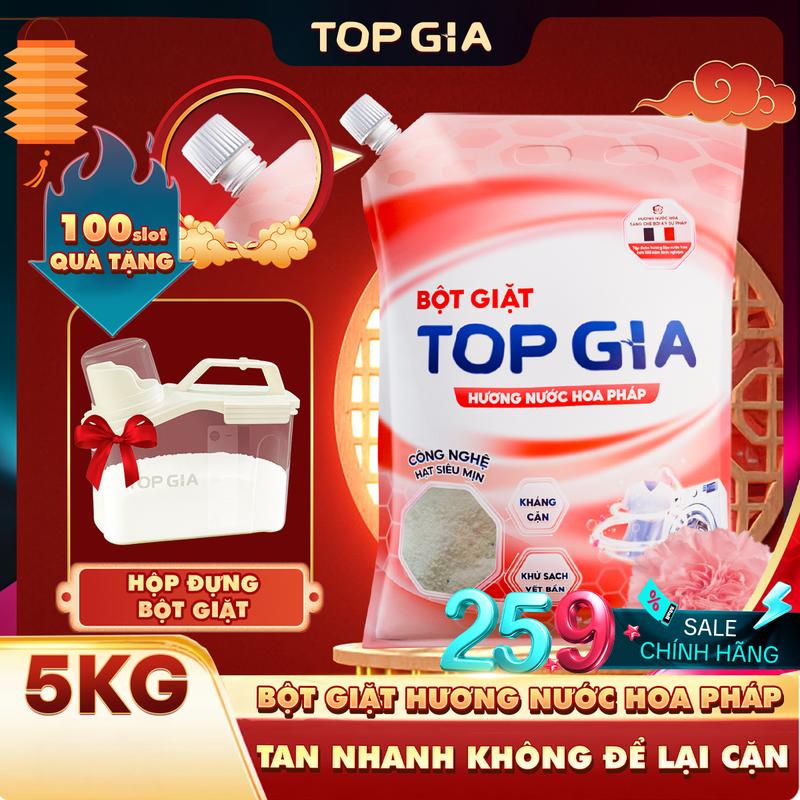 [100 SLOT QUÀ TẶNG ] 5 kg bột giặt Topgia hương nước hoa Pháp topgia, bột giặt hạt siêu mịn, kháng cặn và khử mùi, bột giặt sạch sâu,  không để lại cặn ngay cả khi giặt máy kdq