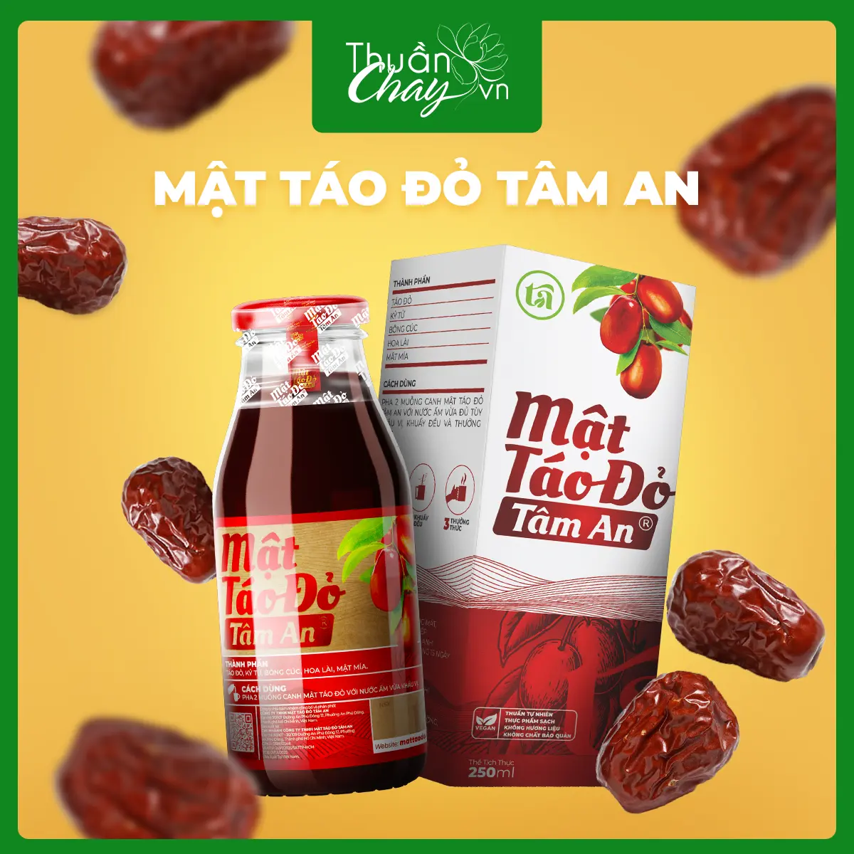 Mật Táo Đỏ Tâm An 250ml Tự Nhiên - Táo Đỏ, Kỷ Tử
