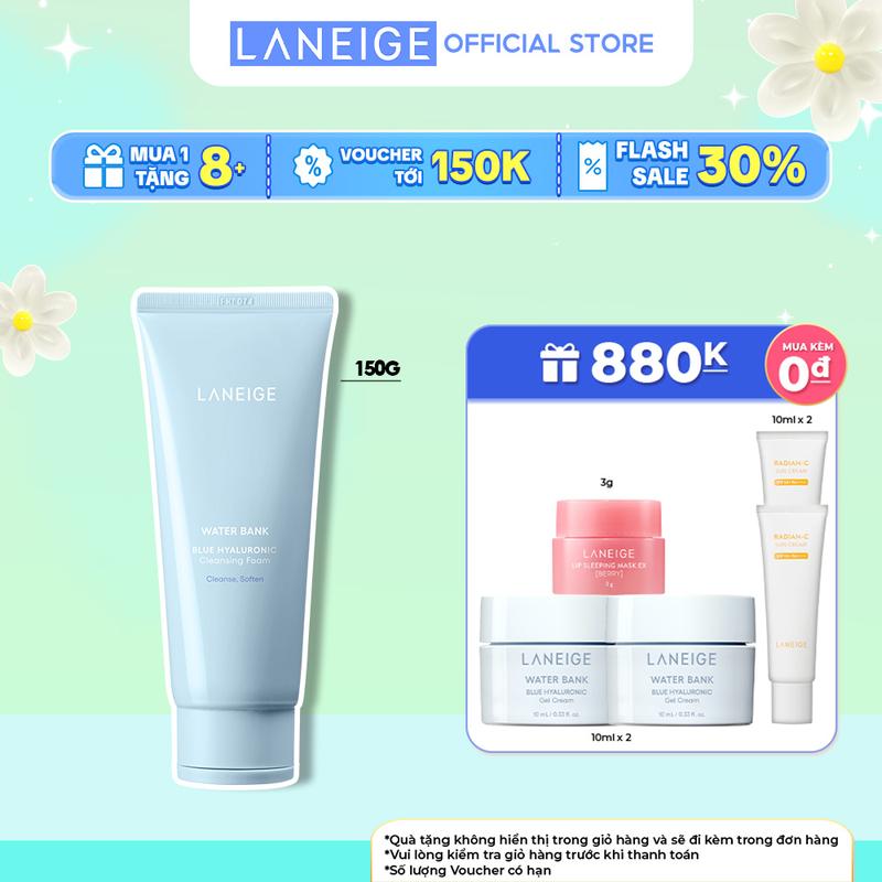 Sữa rửa mặt tạo bọt làm sạch sâu chăm sóc da Laneige Water Bank Blue HA Cleansing Foam 150g Nữ Cho Bé Skincare Women