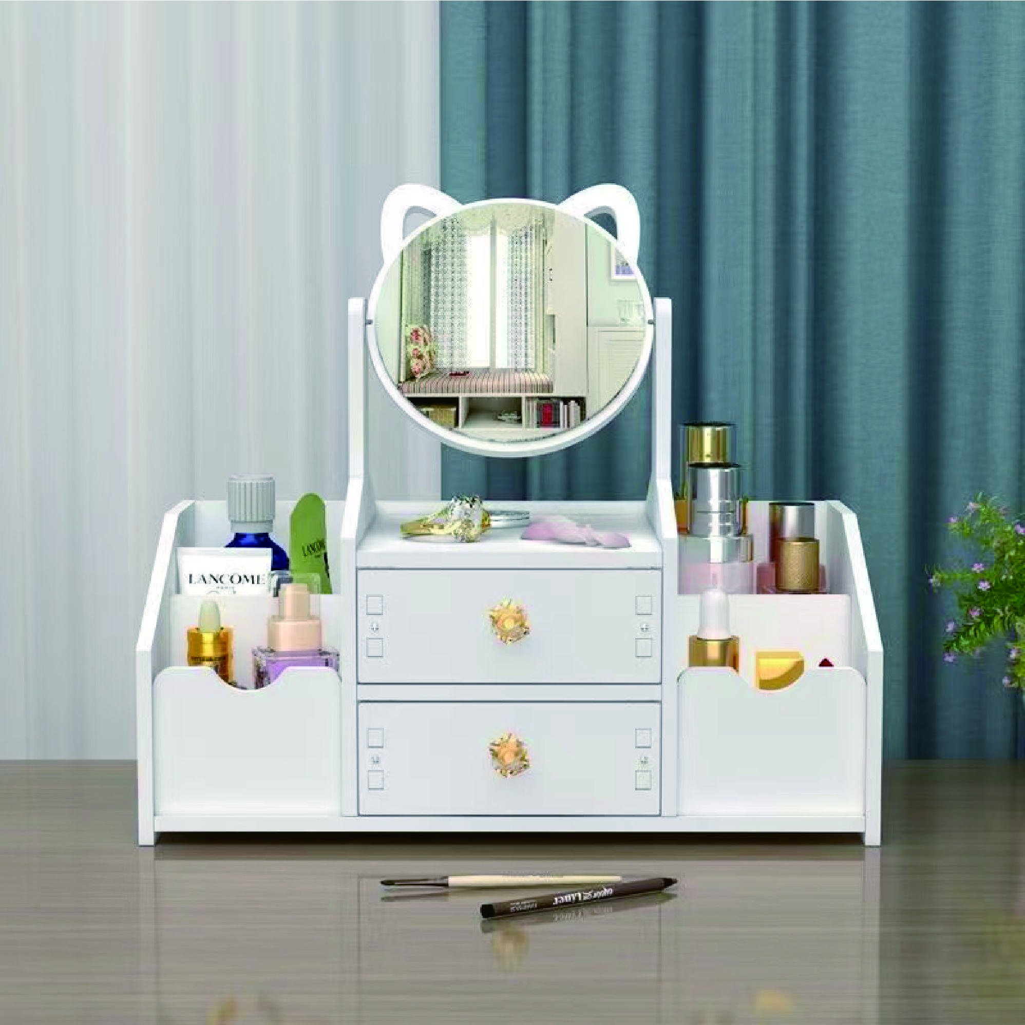 Rak Makeup 2 Susun Dengan Cermin / Rak Kosmetik Tempat Make Up / Rak Cermin Make Up 2 Susun