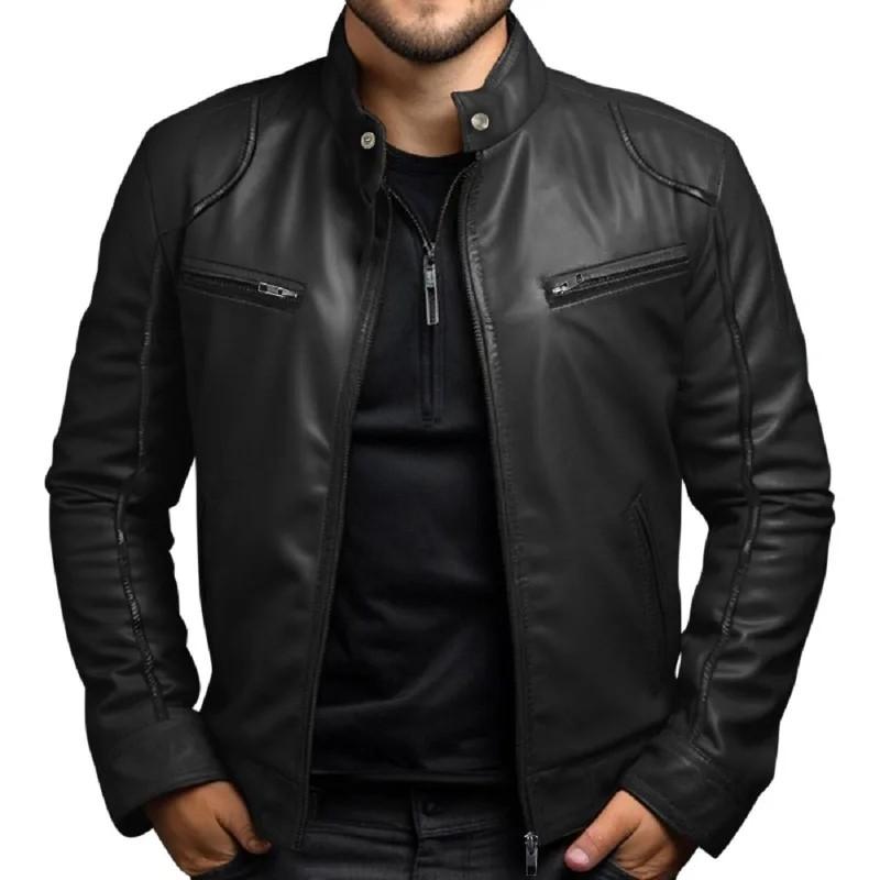 Product Introduction of Jaket Kulit Semi Pria Terbaru Jaket kulit sintetis keren jaket kulit imitasi model pundak busa Hitam Nyaman Panjang Lembut Casual Distro Slimfit Motor Cowok Blazer Formal 9