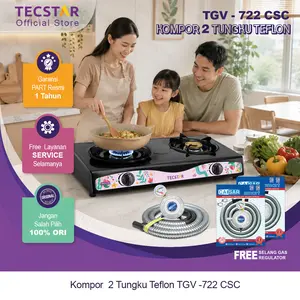 KOMPOR GAS TEFLON 2 TUNGKU TGV 722 CSC FREE SELANG REGULATOR GAS kompor  cor kompor  api