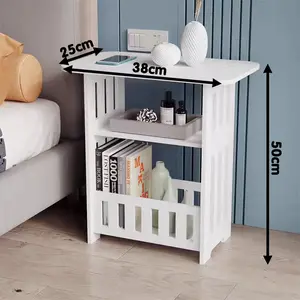 Meja Persegi Kayu WPC Elegan dengan Rak Buku Ukuran38x25x50cm/Meja Samping Tempat Tidur/Rak Penyimpanan
