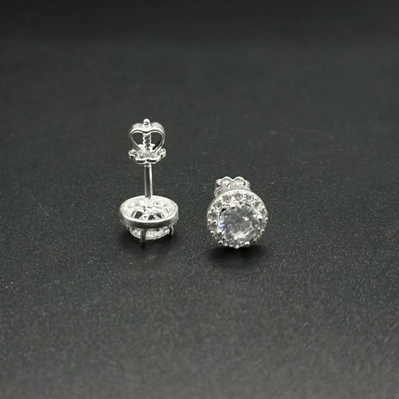 Khuyên tai nụ tròn đính đá bản chốt ren chất liệu bạc 925 Hiphinh Jewelry