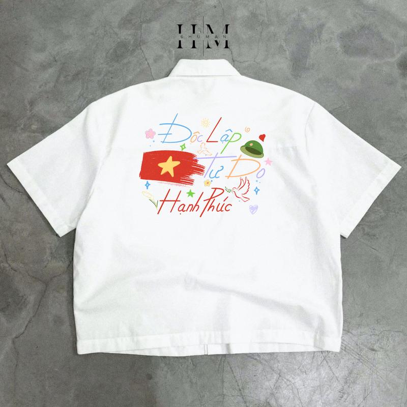Áo Sơ Mi Boxy Việt Nam "ĐỘC LẬP - TỰ DO - HẠNH PHÚC" Unisex Chất liệu Kaki 2 Da SIXHUMAN HMA042