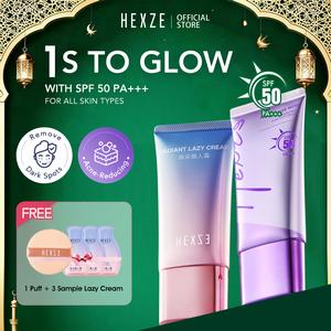 HEXZE Radiance Lazy Cream Krim Wajah Radiance Tone Up Sunscreen SPF 50 PA+++ 50ml dengan Hadiah Percuma 2 Sample Lazy Cream untuk Semua Jenis Kulit - Facial
