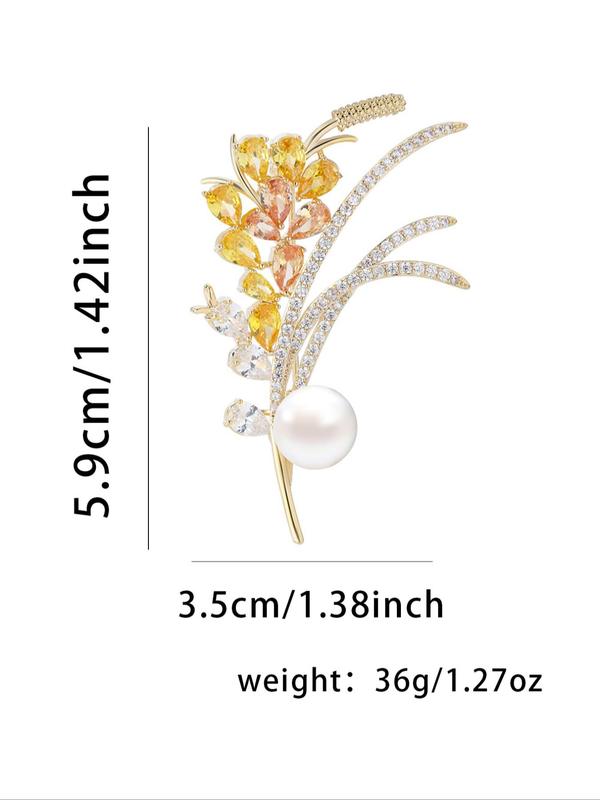 Creative Wheat Design Brooch, Elegant Artificial Zircons Decorated Brooch for Women, Fashion Accessories for Party, Daily Clothing Decor 1
