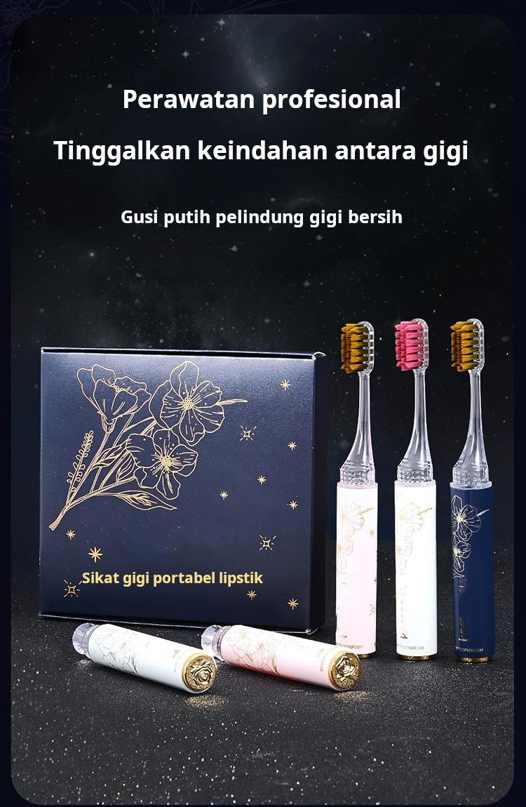 Sikat gigi lipstik portabel, bulu sikat lembut, berkualitas tinggi, dapat dilepas, cocok untuk perjalanan bisnis, traveling, pasangan, dan keluarga.