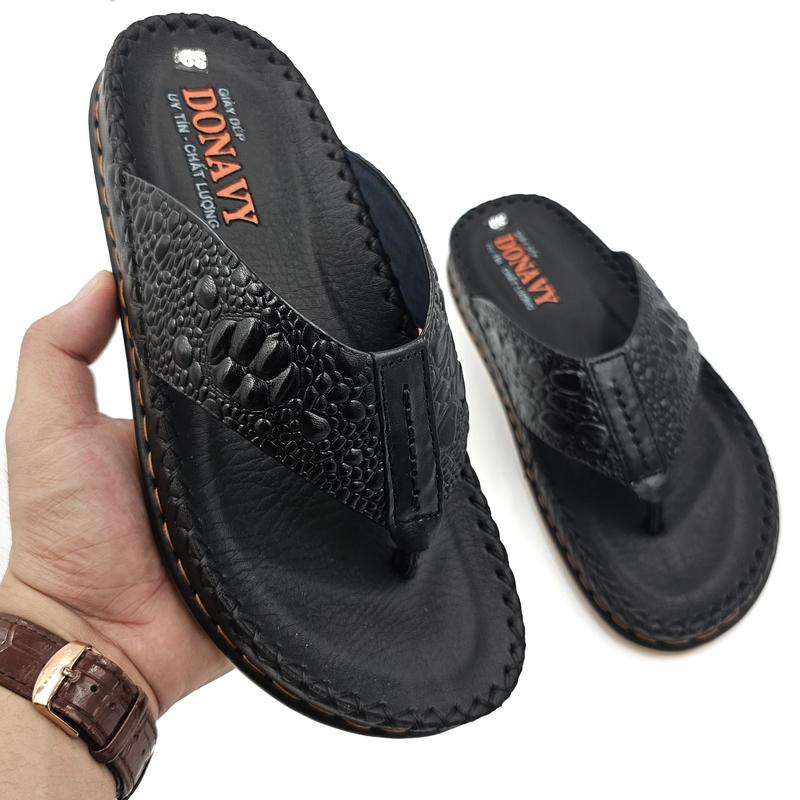 Dép Kẹp Nam Da Bò Thật DONAVY Cao Cấp, May Quai Full Handmade Chắc Chắn Bao Đi Mưa D.KBX
