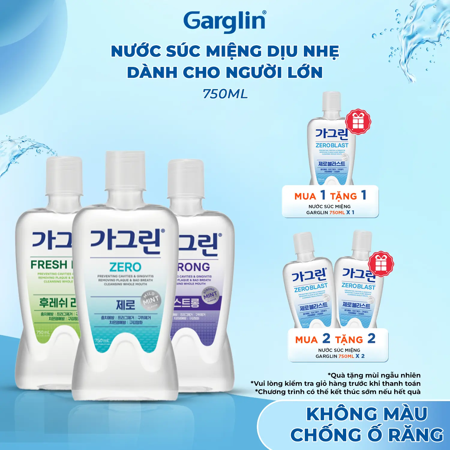 Nước súc miệng dịu nhẹ Garglin dành cho người lớn chai 750ml - Hàng chính hãng