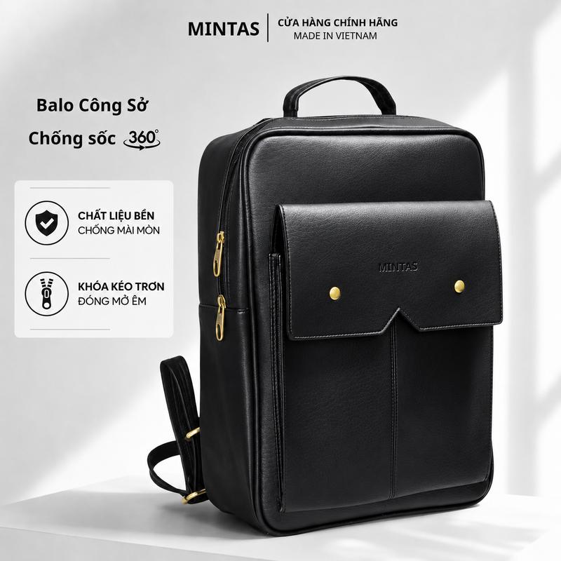 Balo da đựng laptop, ba lô công sở MINTAS nhiều ngăn rộng rãi đa năng rất tiện dụng