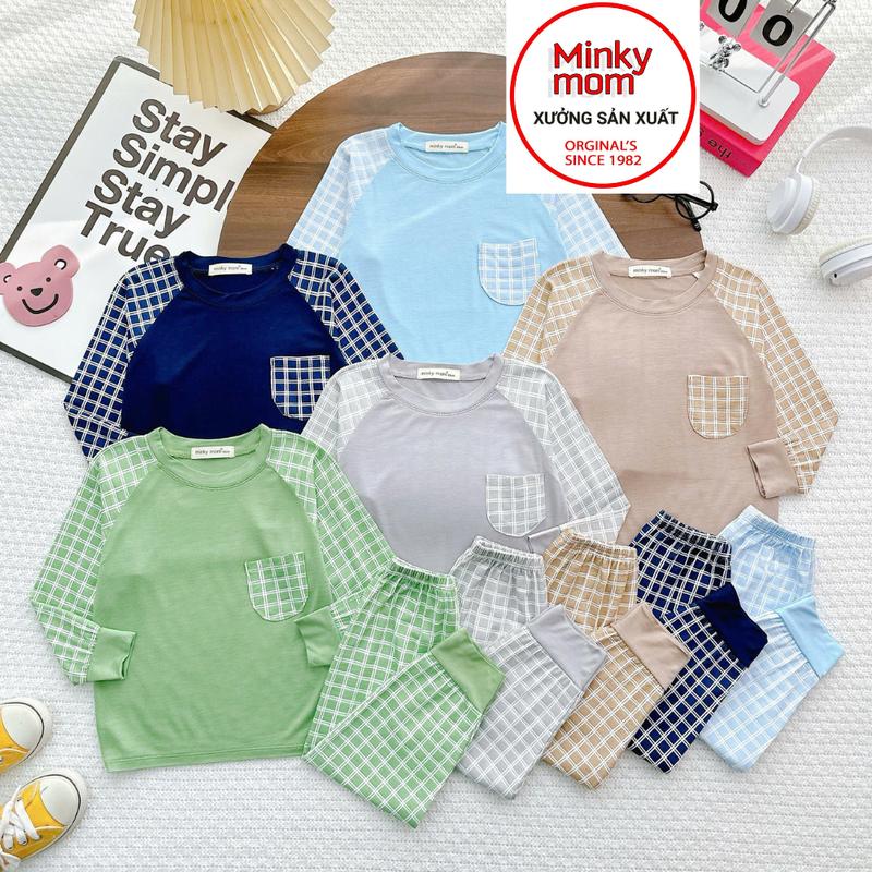   8kg tới 40kg  MINKY VIỆT NAM Bộ Quần Áo Dài Tay Thun Lạnh cho Trẻ Em Bé Trai Bé Gái In Hình Dễ Thương vải mềm mịn thoáng mát 