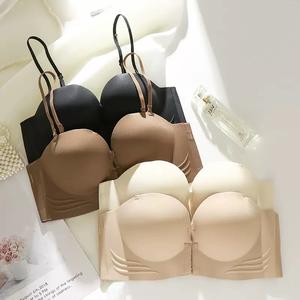 Wireless Seamless Push Up Bra – Convertible with Detachable Straps, Wear Strapless or With Straps, Front Slit Design, Solid Color