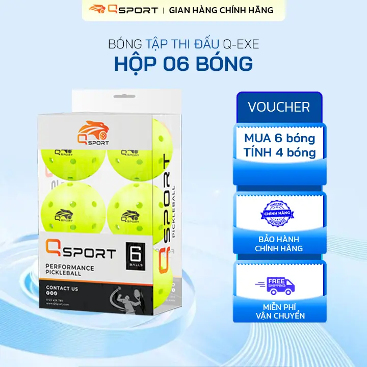 Hộp 6 Bóng tập thi đấu Pickleball Qsport Q-Exe 40 lỗ với đường kính 74mm - Chính hãng