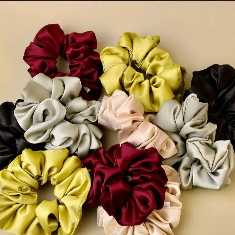 100 Pcs Scrunchie Bahan satin Ikat Rambut Scrunchie Souvenir dan Gift Produk Karet Wanita Wine korea cepol rambut scrunchies Cepolan Hijab tile 7