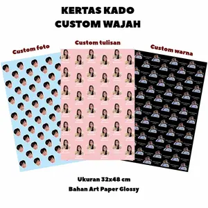 Kertas Kado Custom Wajah Murah | Ukuran 32x48 cm | Free Edit Pattern