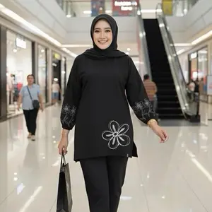 Oyrich Atasan Wanita Lengan Kerut  7/8 Motif Bunga Lengan dan Depan Premium