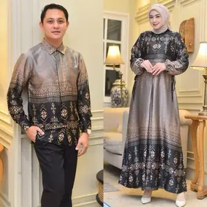 Gamis Couple Pasangan Silk Motif Terbaru Elegan Mewah Adem Tebal Muslim