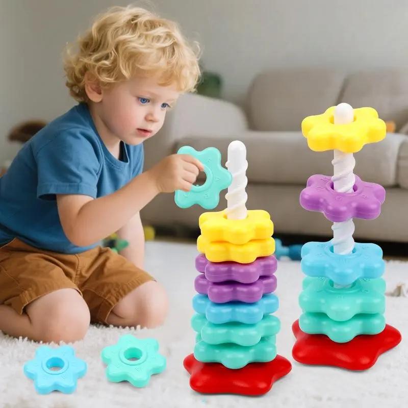 1 bộ quay montessori đứa bé tháp cầu vồng xếp chồng đồ chơi trẻ em phát triển…