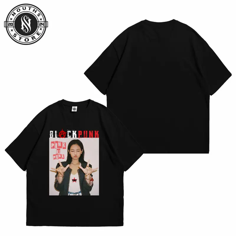 Tshirt Nouths Store  Blackpunk Jennie Vintage Kpop   Kaos y2k  blackpink Music Hitam Putih Katun Combed 24s Atasan Baju 1