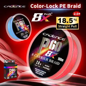 Tali Pancing PE, Cadence P60, Tali PE berkekuatan tinggi tahan luntur, diperbuat daripada 8 strand filamen. Panjang 100 meter dengan kekuatan tegangan lurus maksimum 28.6kg, sesuai untuk kegunaan di sungai, tasik dan laut.