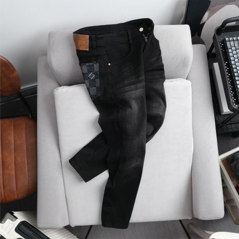 Quần jean nam đen trơn phối túi sau in logo ống ôm co giãn mẫu mới cao cấp BUNZSTORE Menswear Pants Có Túi Ôm gọn