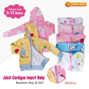 Jaket Bayi Resleting Kupluk Import Baby 0-12 Bulan Bahan Cotton Hangat Lembut Untuk Bayi Laki-Laki Perempuan Baru Lahir