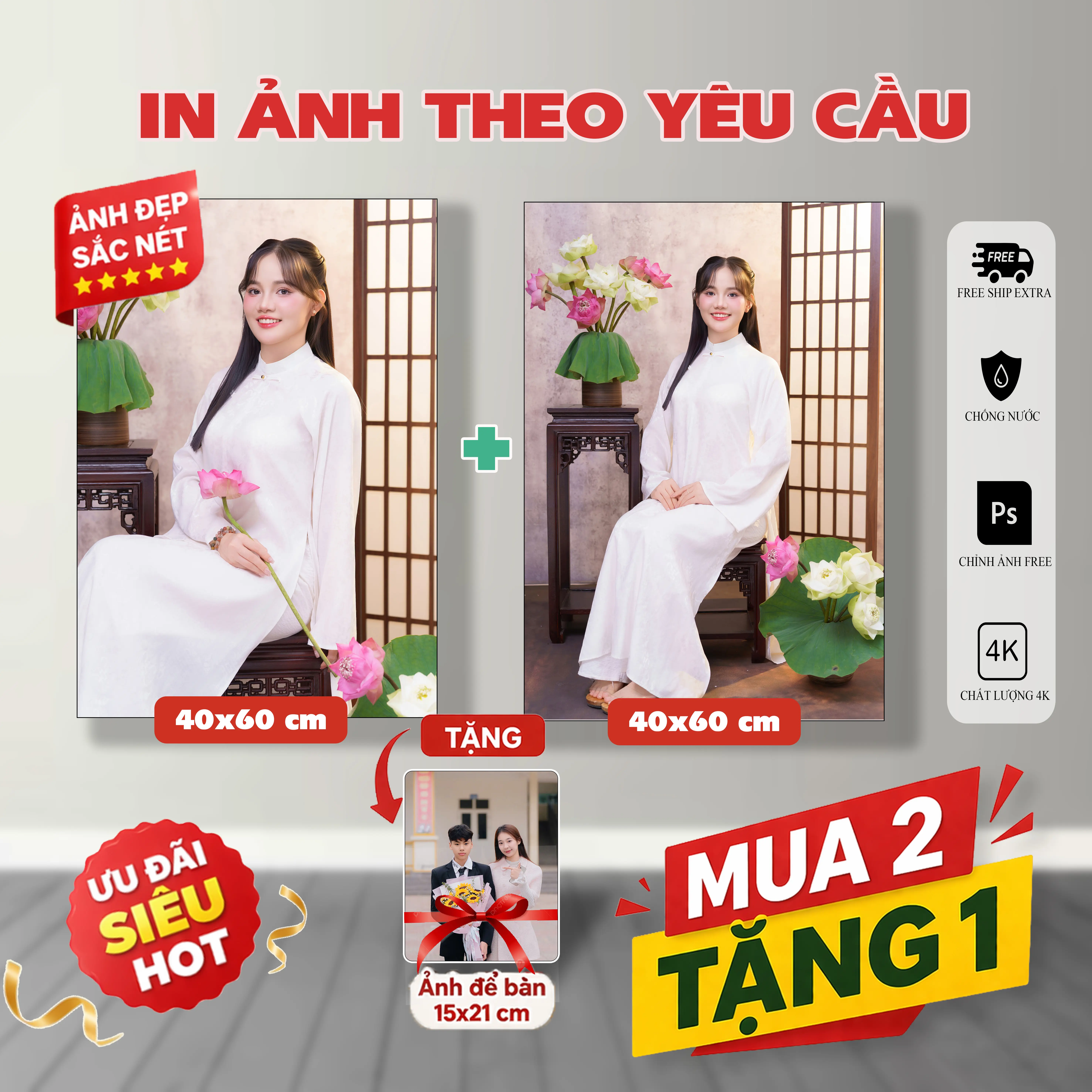 Ảnh tráng gương treo tường 4K HD treo tường (In 2 ảnh từ size 40x60 trở lên tặng 1 ảnh để bàn 15x21 )