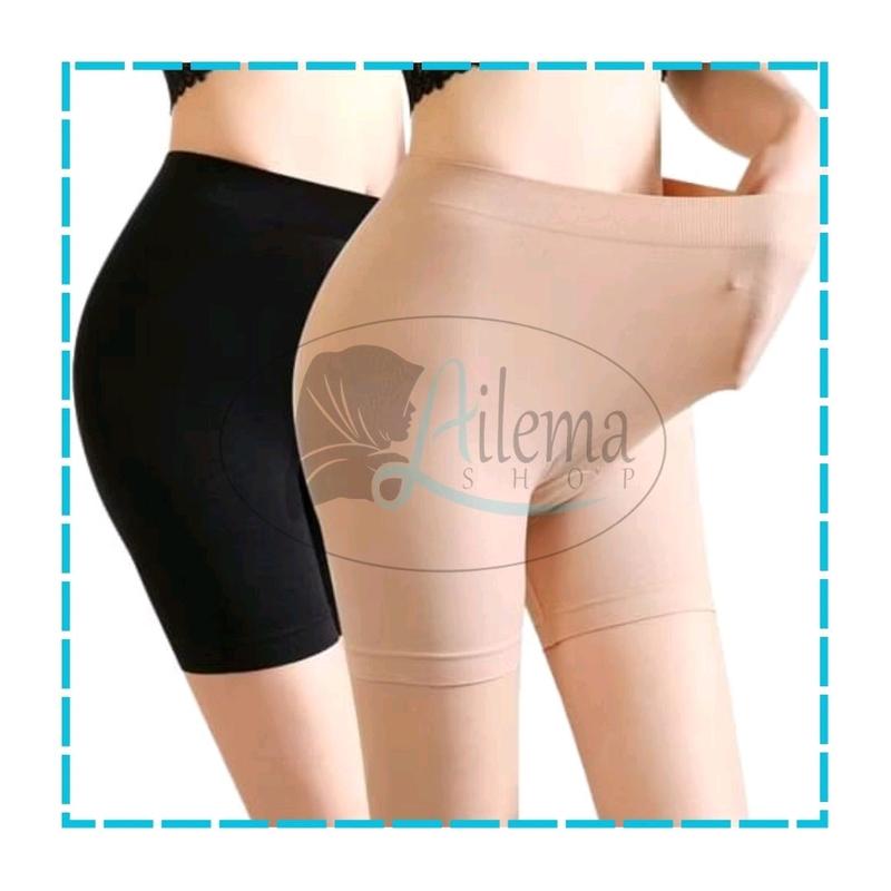 Paket Hemat 2 Pcs Legging Pendek Wanita / Legging Spandek Polos / Celana Dalaman Nyaman Tebal Melar Panjang Standar Hitam Stretch 5