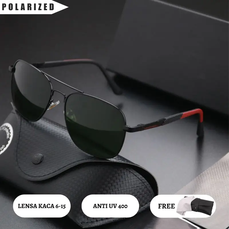 【Free Dompet&Lap】-【6103】Kacamata Hitam Original Fashion Pria, Lensa Kaca Asli Kacamata Cocok untuk Segala Bentuk Wajah Anti Sinar UV400 Protection Kaca mata Cowok Cewek Eyewear 0