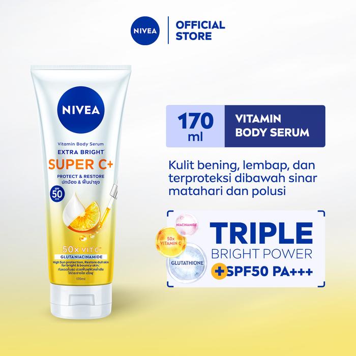 cara pakai l glutathione moist whitening lotion Nivea Super C Vitamin Body Serum 170m- Hand Body Serum Moisturizer Mencerahkan Kulit Kusam Bening Badan Glowing Brightening Melembabkan Kering Size:60 Caps niacinamide for uneven tone Satin Skinz B'Beau L-Glutathione