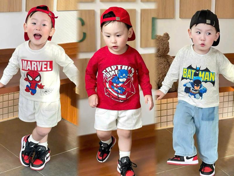 Áo Thun Cotton Họa Tiết Siêu Nhân Co Giãn Bốn Chiều Phù Hợp Bé Trai Size 8-20kg Chất Liệu Cotton Mềm Mại