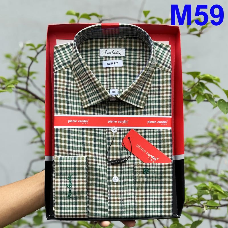  Áo Sơ Mi Pierre Cardin Áo Sơ Mi Dài Tay Kẻ Sọc Xanh Cúc Khắc Chữ Mẫu 2025 