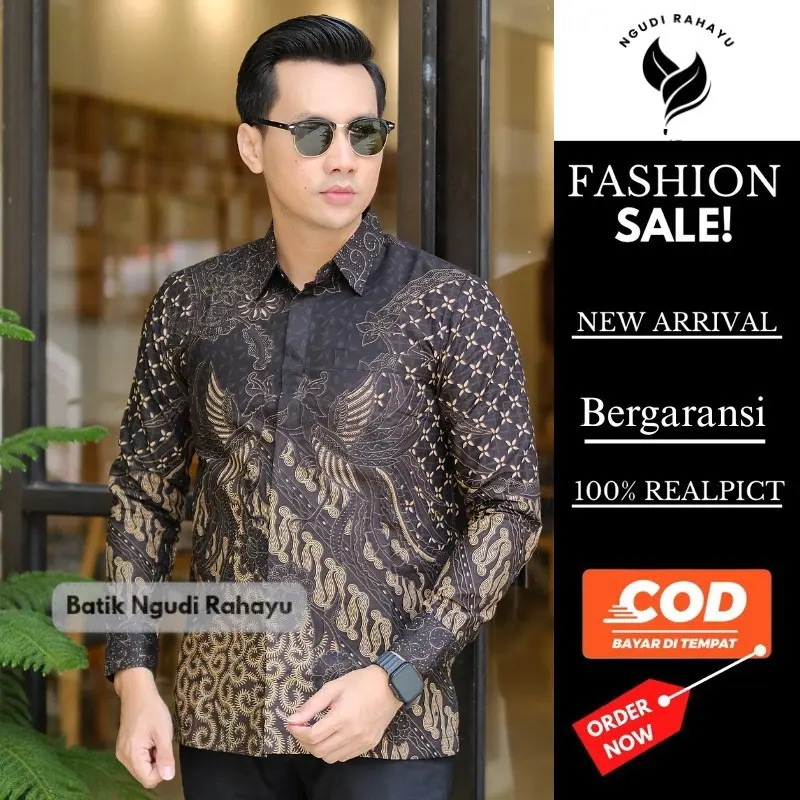 Batik Pria Premium batik pria modern 2025 Nyaman Baju Fit Katun Panjang Hitam Motif Dewasa Kerja Cowok Hem Slim Keren 0