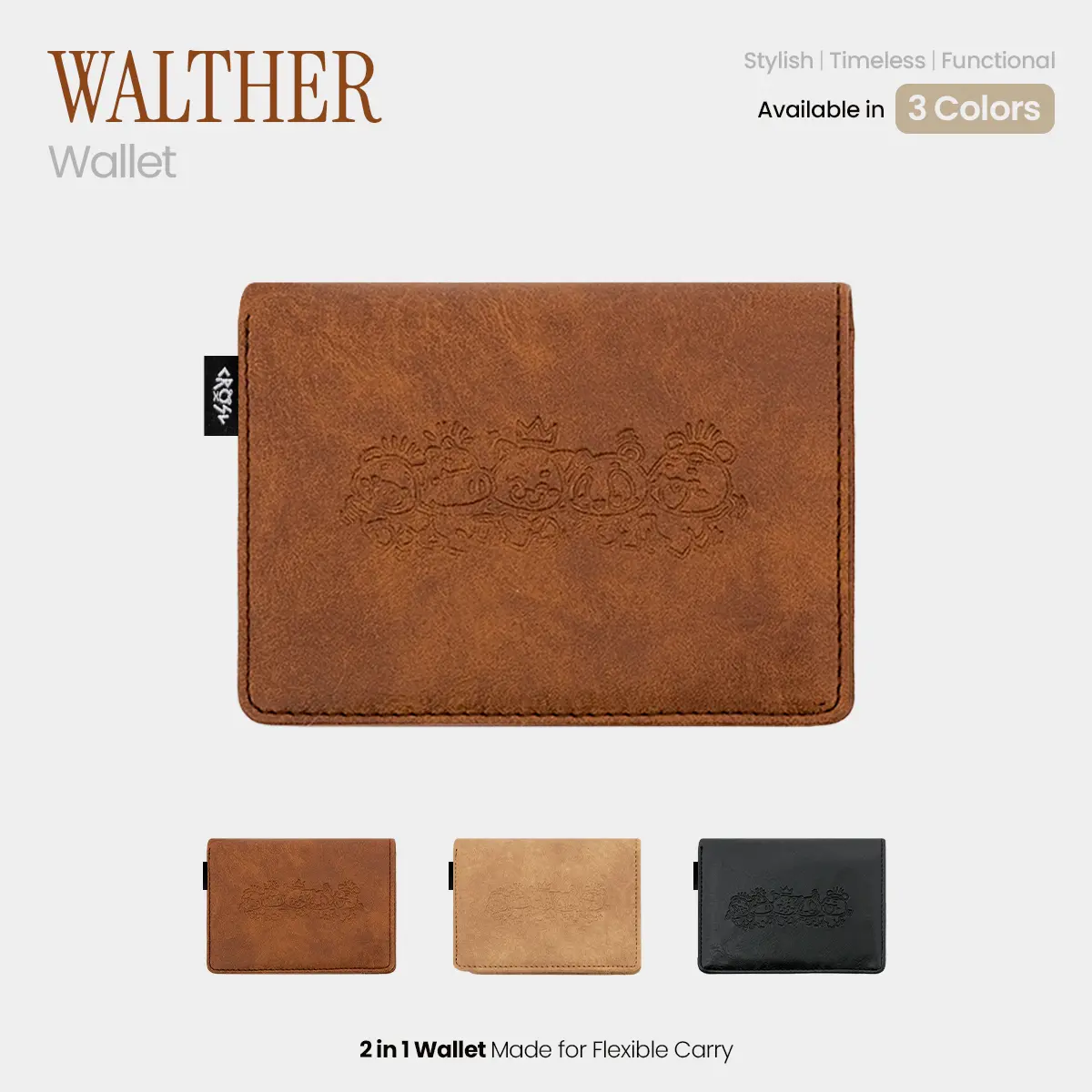 CRSL Walther Wallet | Dompet Pria Wanita Kulit | GRATIS CARD HOLDER Kartu Uang Id Karakter | Wallet Mini Free gift box