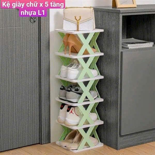 Combo 2 Kệ Để Giày Dép Đa Năng Dễ Tháo Lắp 5 Tầng Kệ Trang Trí Decor Chữ X Hiện Đại Chất Liệu Nhựa PVC Cao Cấp