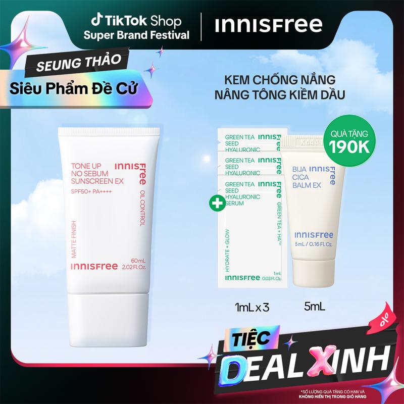 [INNISFREE x SEUNG THẢO] Kem chống nắng nâng tông kiềm dầu INNISFREE Tone Up No Sebum EX SPF 50+ PA++++ 60mL
