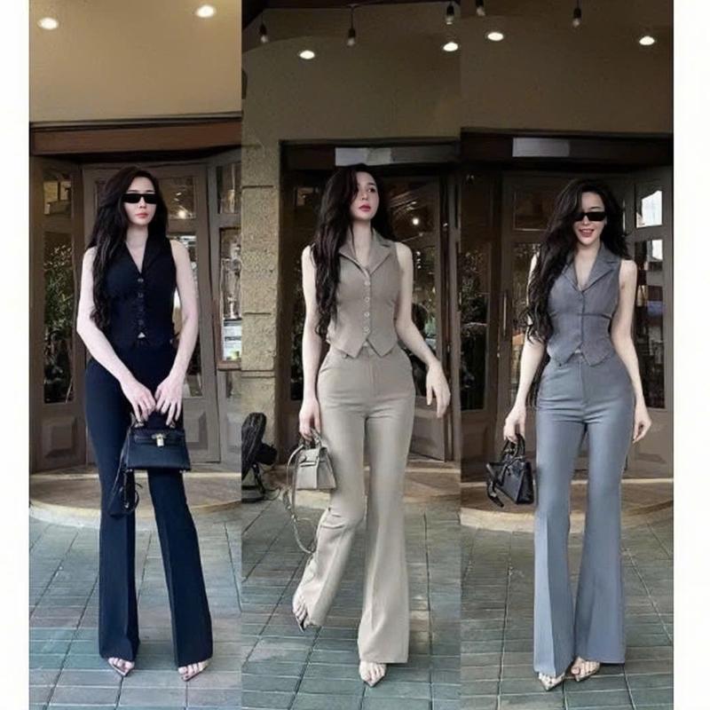  Sét bộ nữ mango thiết kế cộc tay cổ bẻ cài nút thật mix quần dài ống rộng sang chảnh dành cho các nàng diện đi chơi. 