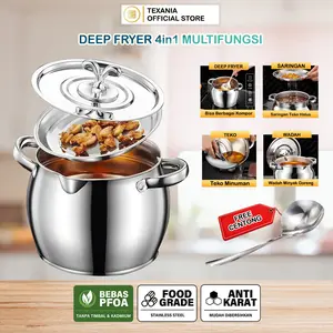 [PROMO SPESIAL BULAN INI] TEXANIA Wadah Penyaring Minyak Multifungsi Stainless Anti Karat Tebal - Bisa Untuk Memasak 2,5L Free Centong