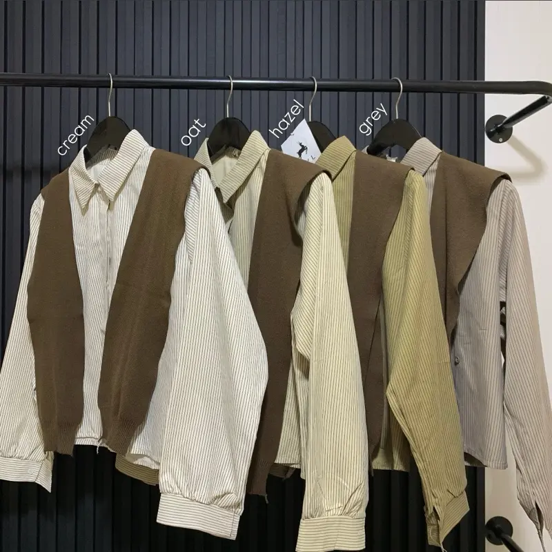 OLOP Kemeja Syal Salur Suede 2in1 Lepas Pasang 002 Atasan