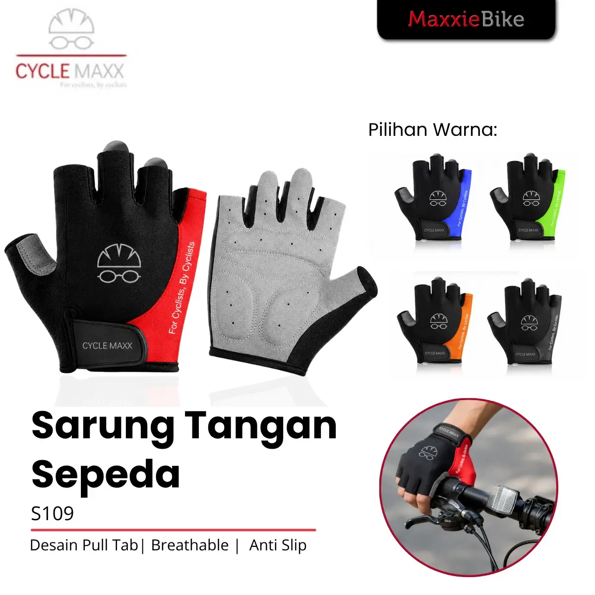 CYCLEMAXX S109 Sarung Tangan Sepeda Gowes Olahraga Cycling Gloves Half Finger Bike Glove Sport