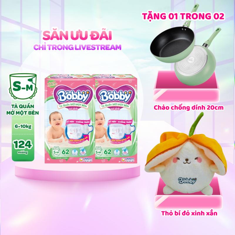   KOL   COMBO 2-TẶNG CHẢO ELMICH THỎ BÍ NGÔ  Bobby Tã bỉm quần Mở Một Bên size S-M 62 miếng 