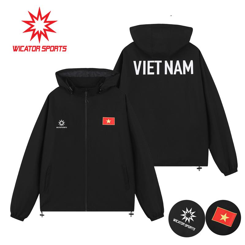 DEAL MỞ BÁN Áo khoác gió thể thao in logo VIỆT NAM 2 LỚP - Áo khoác gió Việt Nam 2 lớp cõ mũ tháo rời phù hợp bốn mùa quanh năm _ Áo gió VIỆT NAM CÓ MŨ