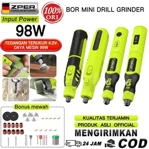 [Pengiriman segera] ZPER Bor Mini Gerinda Mini Set Lengkap Listrik Penggiling Listrik Nirkabel Set Aksesoris Baja Batang Baterai Kain Karat Kawat Pemotong Tembaga Roda Resin Penjepit Kertas Karet Usb