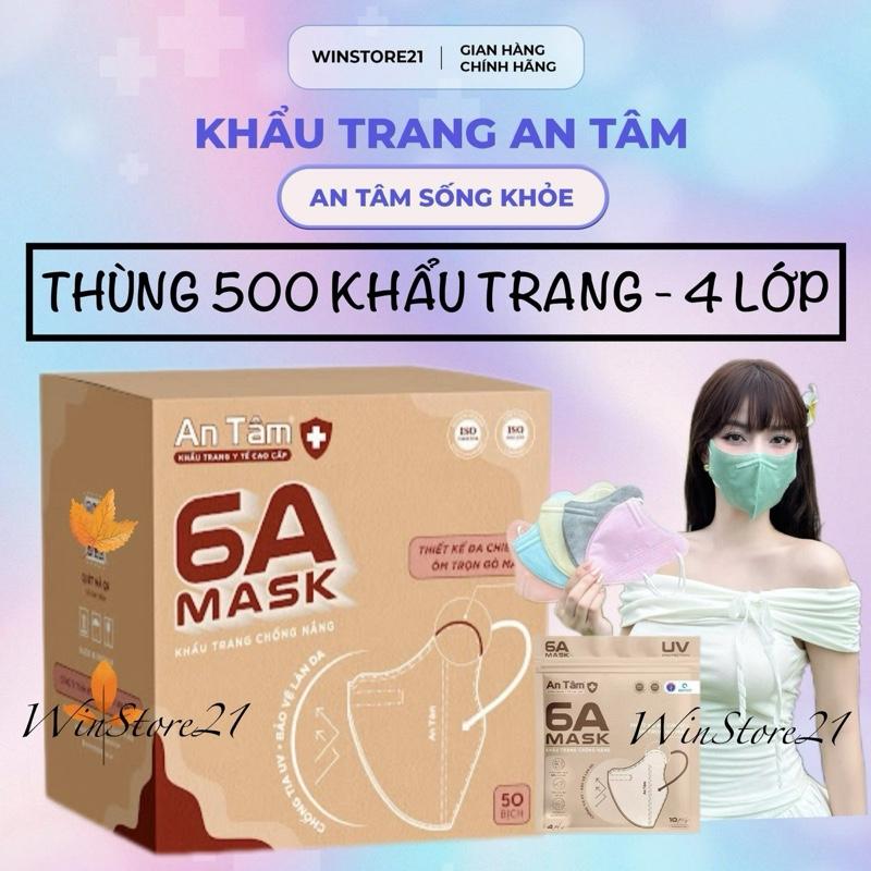6A MASK - Thùng 500 cái Khẩu trang y tế kháng khuẩn An Tâm chống nắng toàn diện