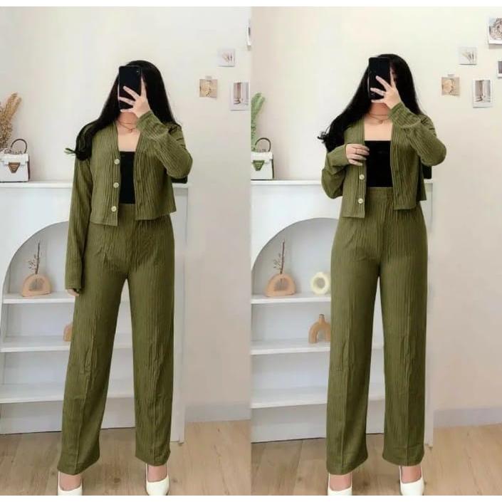 One Set Casey Knit And Pants Murah Berkualitas Setelan Wanita Kekinian Setelan Wanita Terlaris One Set Wanita Kekinian Knit Rib Terbaru Setelan Knit Wanita Setelan Wanita Korean Style One Set Knit Onset Knit Premium 3