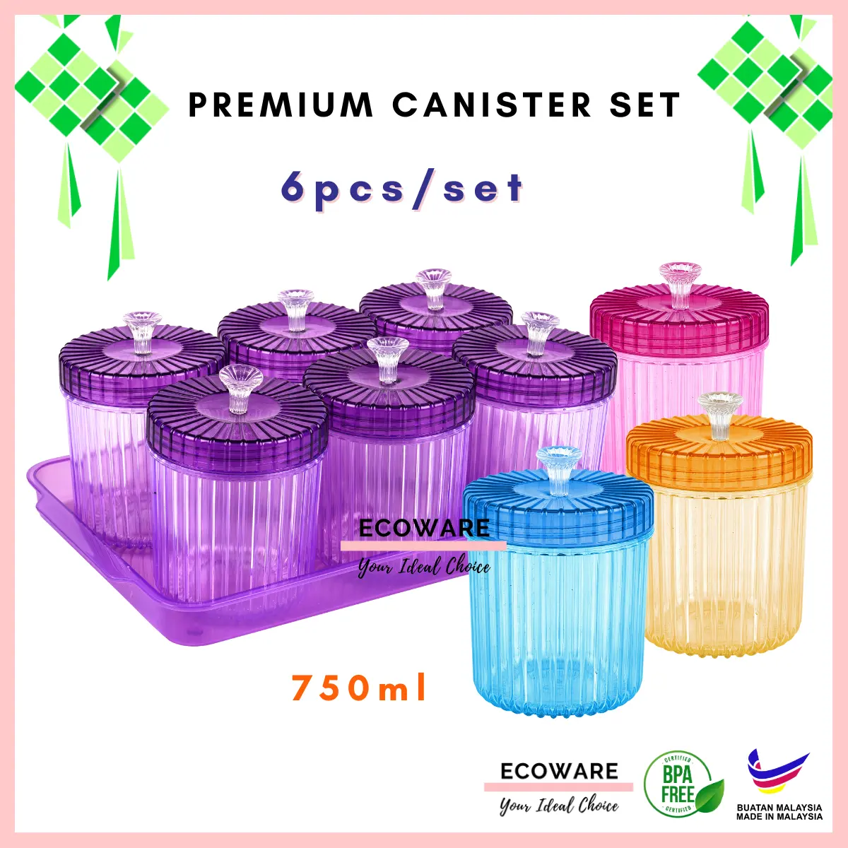 Ecoware 6pcs Set Bekas Kuih Raya Set / Cookies Container Set / Bekas Kuih Raya / Balang Kuih Raya Set / Cookies Canister